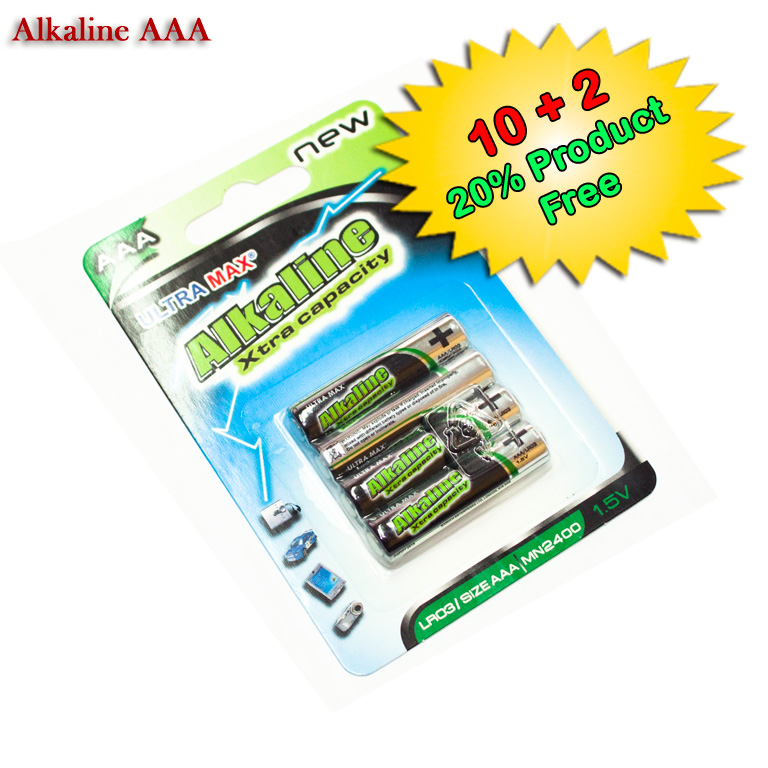 Offre 10 + 2 - Piles Alkaline Xtra capacit� LR03 (AAA) - 1,5V 2400mah - blister de 4