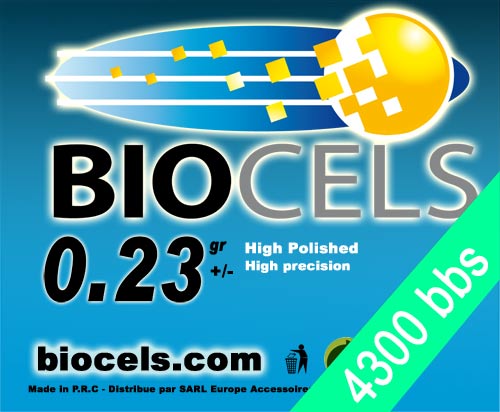 Biocels - bille BIO D�gradable 0.23g blanche 1kgr (4350 bbs)