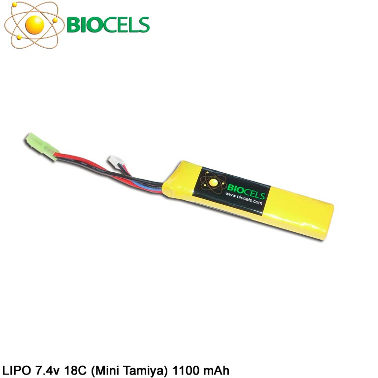 BIOCELS - Pack Lipo 1 stick - 7.4v - 1100Mah - 18C - Connecteur Mini Tamiya