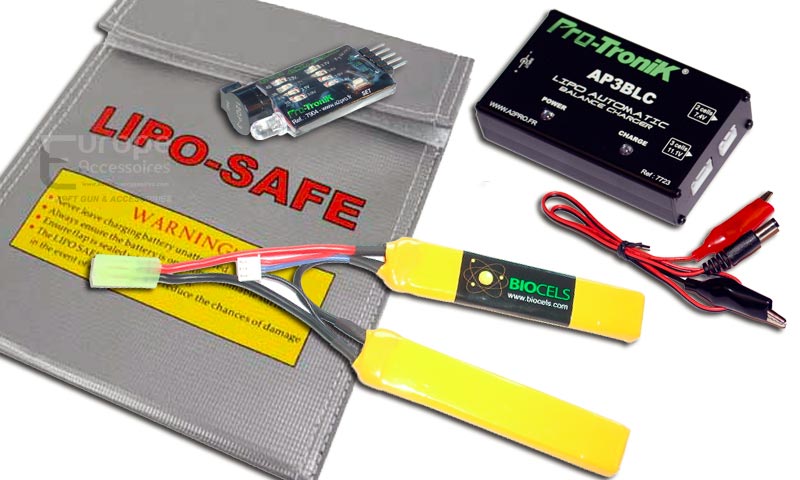 Kit BIOCELS - Pack Lipo 2 stick - 7.4v - 1100Mah - 18C - Connecteur Mini Tamiya