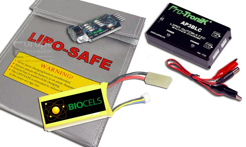 Kit BIOCELS - Batterie Lipo 7.4v - 1000Mah - 15C - Connecteur Mini Tamiya