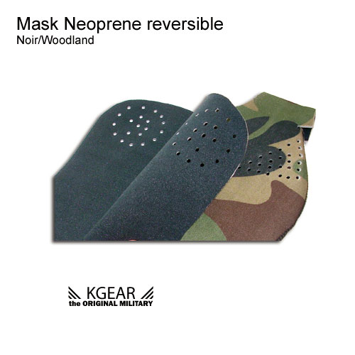 Kgear - Camouflage bas de visage neoprene reversible Noir/Woodland