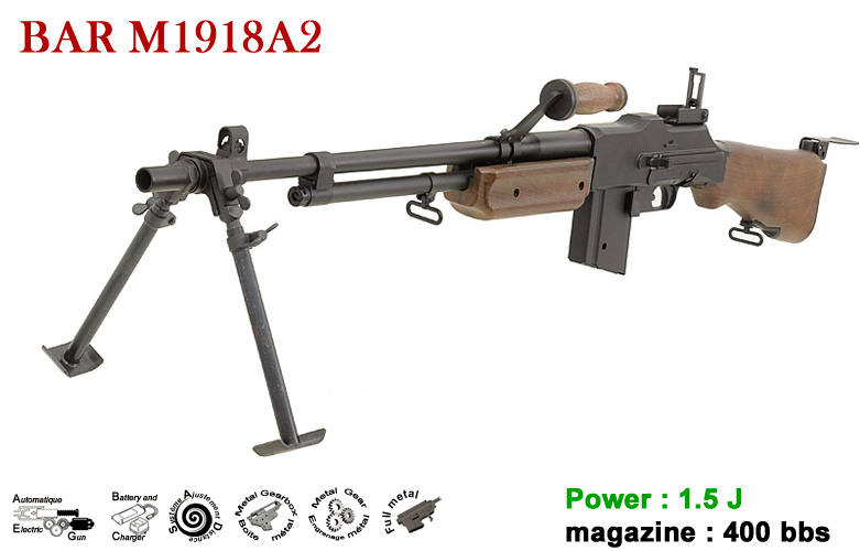 EAAirsoft BAR M1918A2 AEG Full métal 1.5J 6mm (réf RD0099)