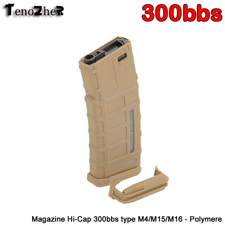 TenoZheR - magazin HiCap 300 bbs type M4/M15/M16 avec clips- Polymère Tan